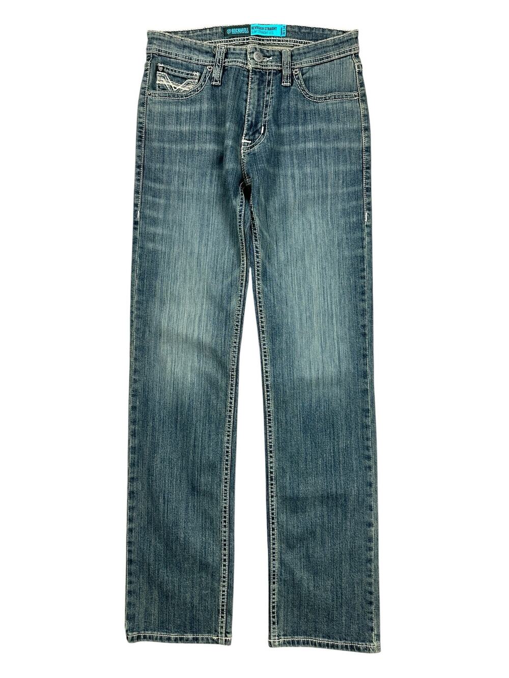 Rock & Roll Denim Revolver Slim Straight Leg Jeans Blue — Size 30x34